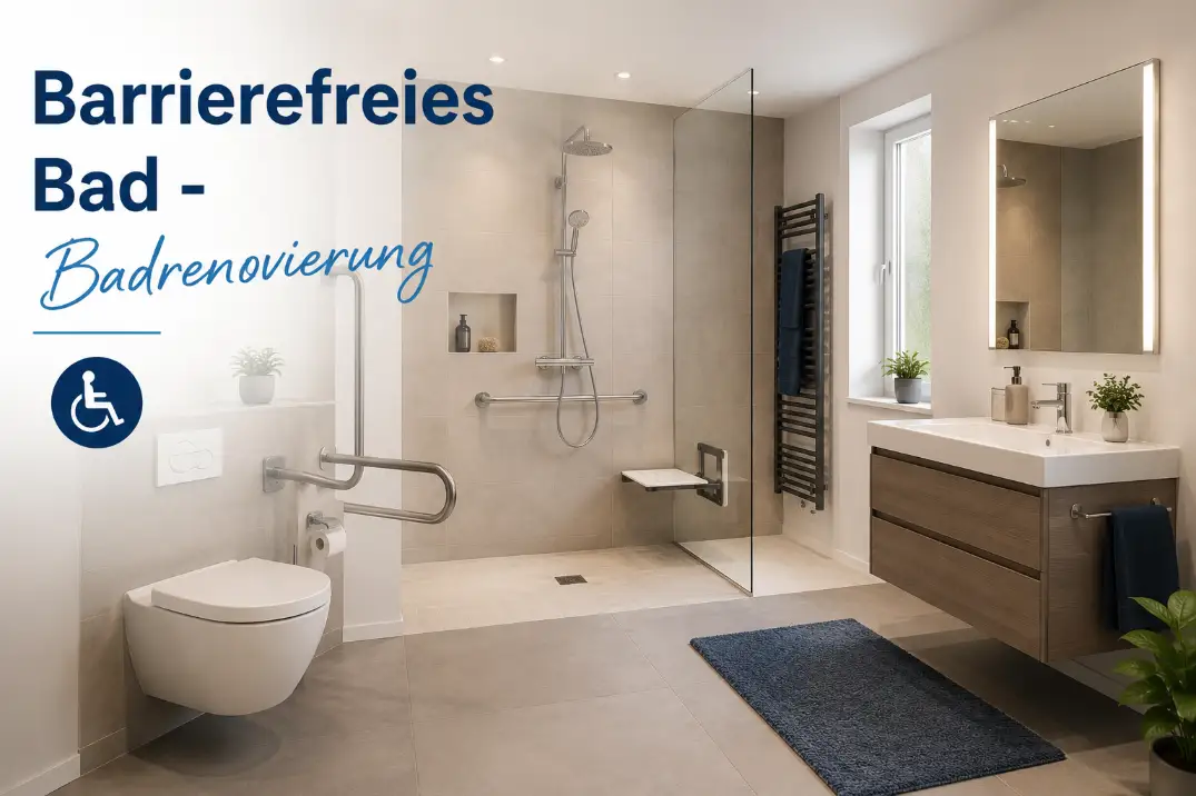 Barrierefreies Badezimmer in Wien mit schwellenloser, bodengleicher Dusche und Haltegriffen