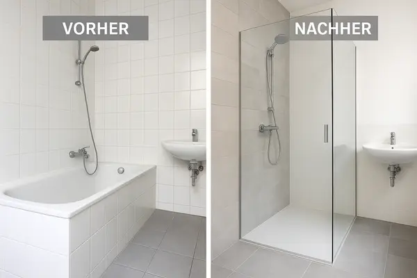 Badewanne raus Dusche rein Vorher-Nachher